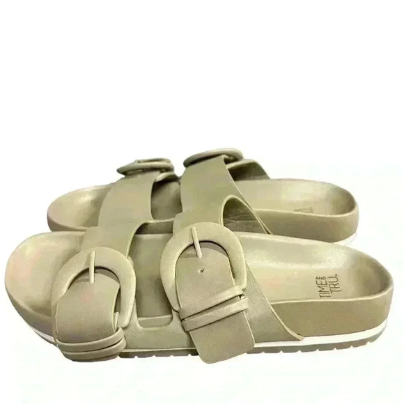 Time And Tru Women's Double Strap Buckled Slide Sandals in Taupe sz 6 - Picture 3 of 6